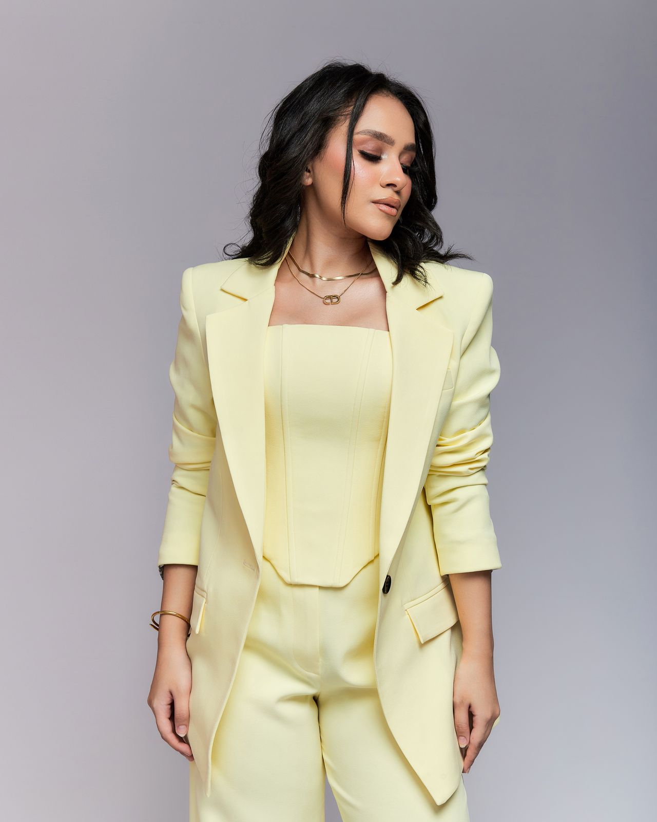 light yellow plain suit